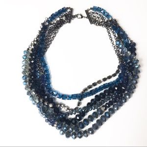 Blue beaded multi strand statement necklace OS